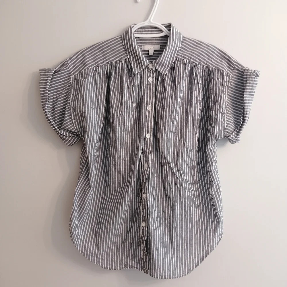 Joie Naro Striped Short Sleeve Button Up Cotton Coastal Nautical Oversize Small - Picture 3 of 16